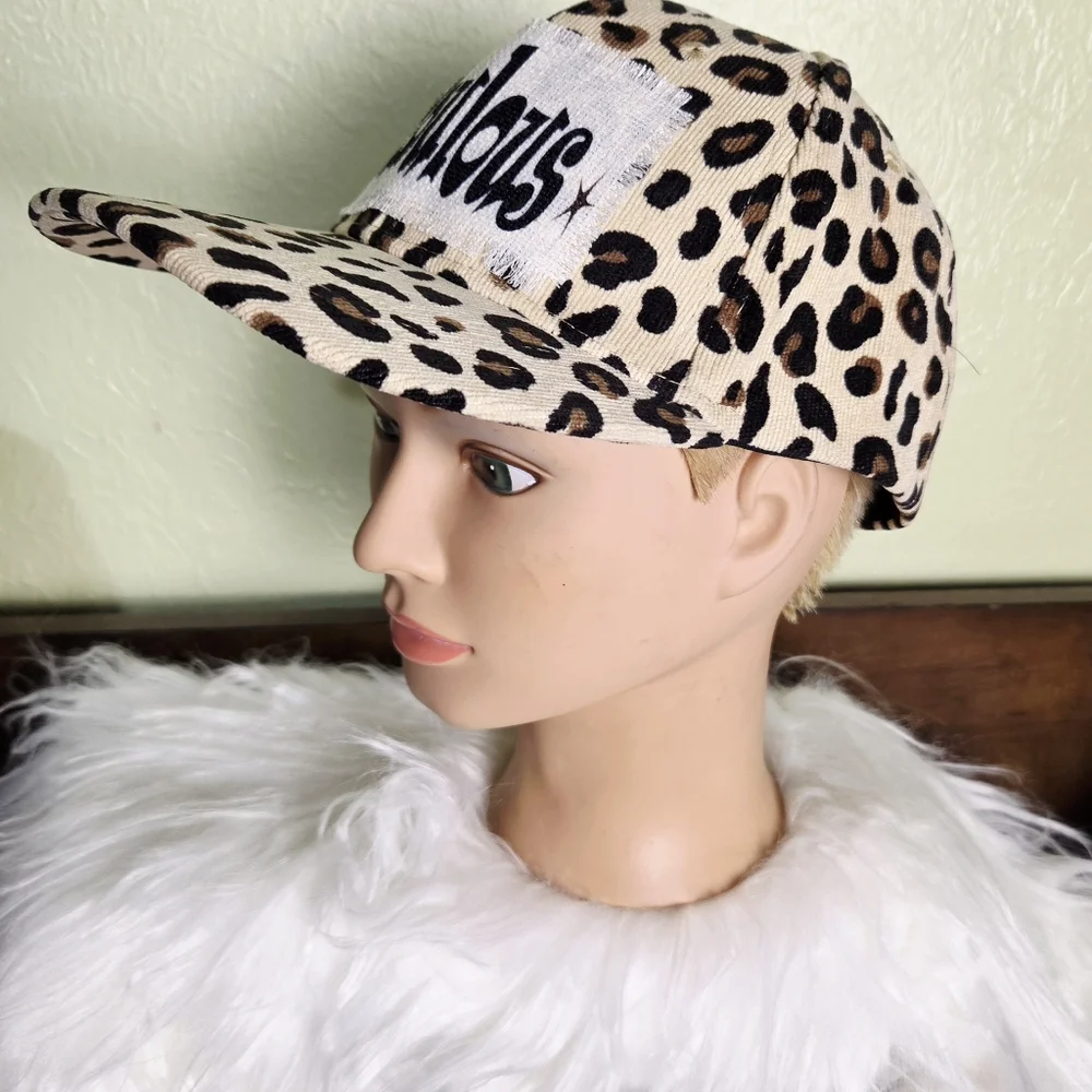 Leopard Print Ladies Adjustable Ponytail Cap with 'Fabulous' Front Patch, NWOT - Picture 3 of 9